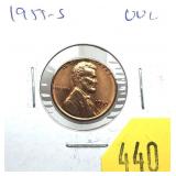1955-S Lincoln cent, Unc.