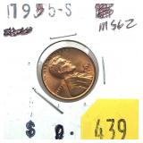 1955-S Lincoln cent, Unc.