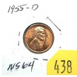 1955-D Lincoln cent, Unc.
