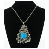 Sterling silver heavy turquoise pendant with