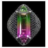 Sterling silver bicolor watermelon look ring with