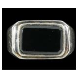 Sterling silver bezel set black onyx ring,