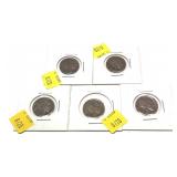 x5- Buffalo nickels, mixed dates, -x5 nickels,