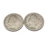 x2- Liberty nickels, mixed dates, -x2 nickels,