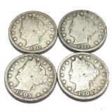 x4- Liberty nickels, mixed dates, -x4 nickels,