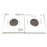 Lot of 2 1933-D Lincoln cents, 2 pcs.