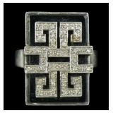 Sterling silver and black onyx Deco design ring