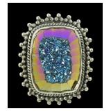 Sterling silver bezel set druzy quartz ring with