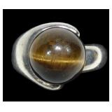 Sterling silver 12mm tiger eye wraparound ring,