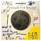 1742 French 24-denier coin
