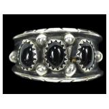 Sterling silver dentil set black onyx 3-stone band