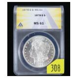 1878-S Morgan dollar, ANACS slab certified MS-61