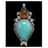 Sterling silver pear shape turquoise split shank
