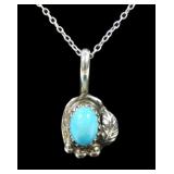 Sterling silver turquoise pendant with 16"
