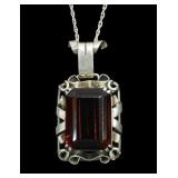 Vintage 835 silver emerald cut pendant with 20"