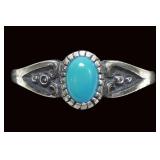 Sterling silver dentil set turquoise ring, size 10