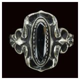 Sterling silver dentil set faceted hematite ring,