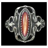 Sterling silver dentil set pink paua ring, size 7