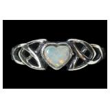 Sterling silver heart shape lab fire opal ring in