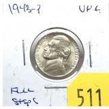 1943 Jefferson war nickel, Unc., full steps