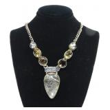 Sterling silver 18" bezel set quartz, amber,