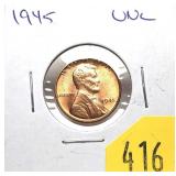 1945 Lincoln cent, Unc.