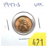 1947-S Lincoln cent, Unc.