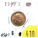 1945-S Lincoln cent, Unc.