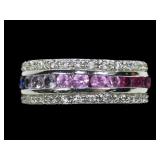 Sterling silver channel set rainbow eternity ring
