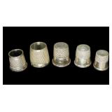 Lot, sterling silver thimbles, 5 pcs.,