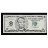 $5 Federal Reserve star note, series of 1999