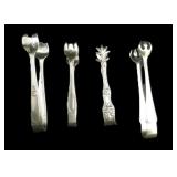 Lot, 4 small fancy silver plate Tongs: 1 from