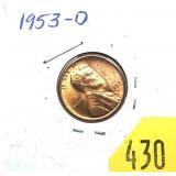1953-D Lincoln cent, Unc.