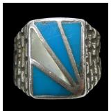 Sterling silver wide band inlaid turquoise and