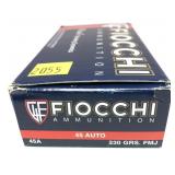 Box of .45 Auto 230-grain FMJ Fiocchi cartridges,