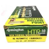Box of .45 Auto 230-grain JHP subsonic Remington