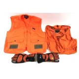Lot: 2 Orange hunting vests and pair of