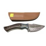 Custom Damascus Blade knife with leather sheath,
