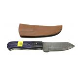 Custom Damascus Blade knife with leather sheath,