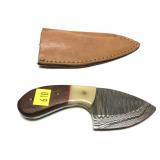 Custom Damascus Blade knife with leather sheath,