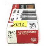 Box of .25 Auto (6.35 Browning) 50-grain FMJ