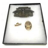 Lot, Ithaca Gun belt buckle and pin with Police