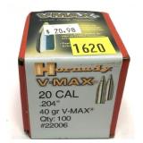 Box of .20 Cal. (.204") 40-grain V-Max Hornady