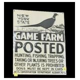 NYS Conservation Game Farm Posted tin sign,