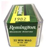 Box of .22 Mag. JHP Remington cartridges, 50 Rds.