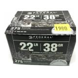Box of .22 LR. Federal HP cartridges, 275 Rds.
