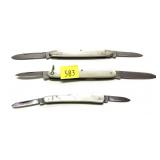 Lot, 3 vintage mother or pearl folding knives