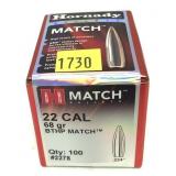 Box of .22 Cal. - 68 Gr. BTHP Match Hornady