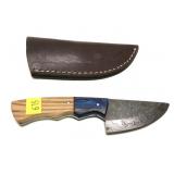 Custom Damascus Blade knife with leather sheath,