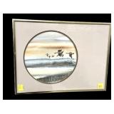 Fred Gibson framed Canadian Geese watercolor,